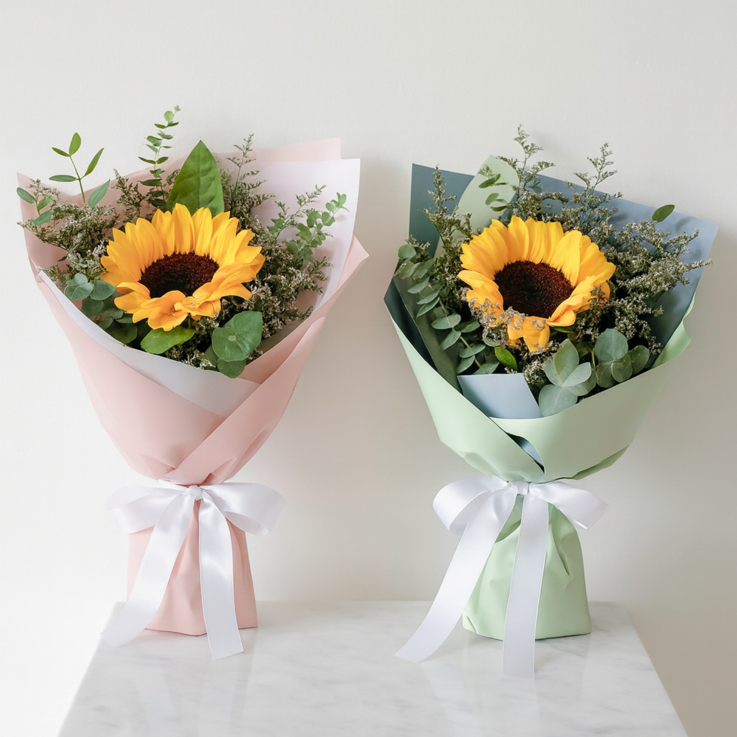 sunflower green wrap pink wrap white ribb sunflower green wrap pink wrap white ribb