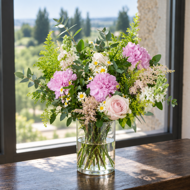 Ann (next-day only) in a cylindrical glass vase, Classic size
