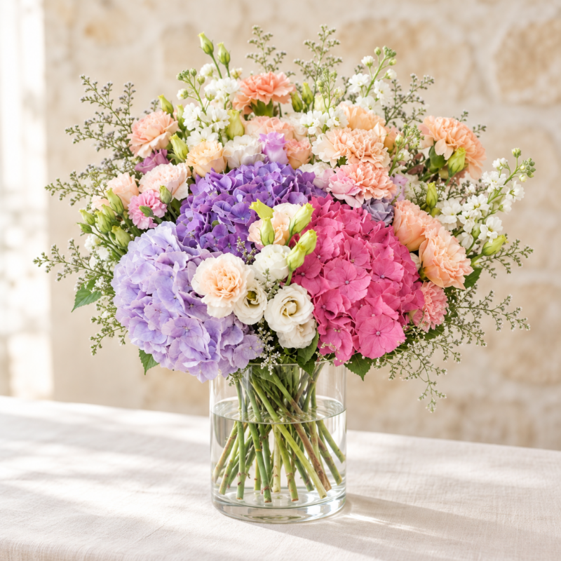 Dreamy Triples (next-day only) in a cylindrical glass vase, Deluxe size