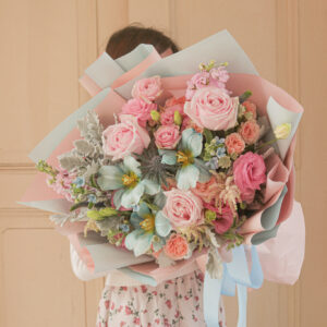 Blue Tulips and pink roses - Serenity Blooms
