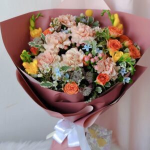 Carnation and Orange rose spray Bouquet - Cheers