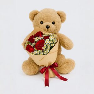 Teddy Bear with Classic Red Roses