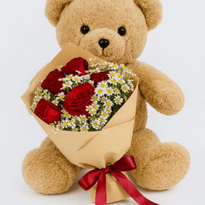 Teddy Bear with Classic Red Roses