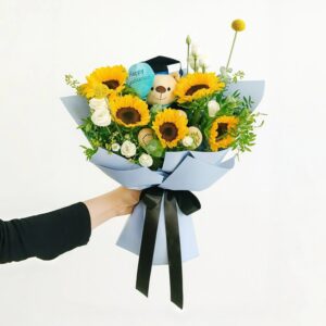 Sunflower with Graduation Bear - Optimistic