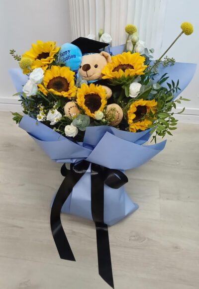 Sunflower with Graduation Bear - Optimistic