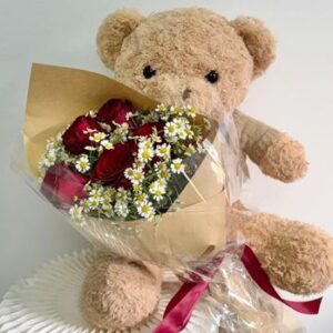 Teddy Bear with Classic Red Roses