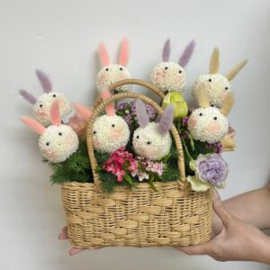 Whimsical Bunny Floral Basket