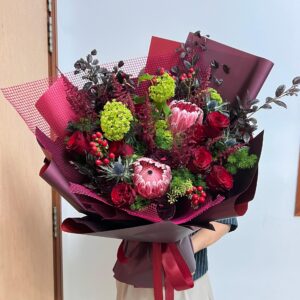 Protea and red roses - The Scarlet Empress