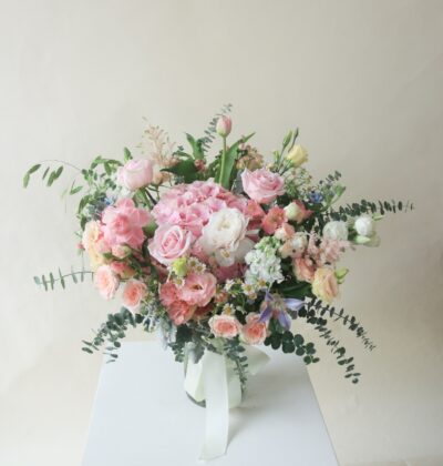 Tulip and Hydrangeas - Pastel Poise Vase