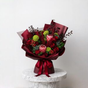 Protea and red roses - The Scarlet Empress