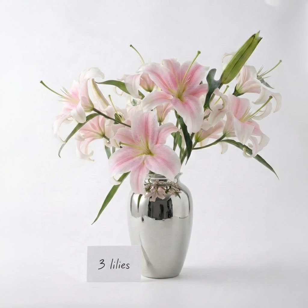 3SinglePetalLilies_Pink_Vase 3SinglePetalLilies_Pink_Vase
