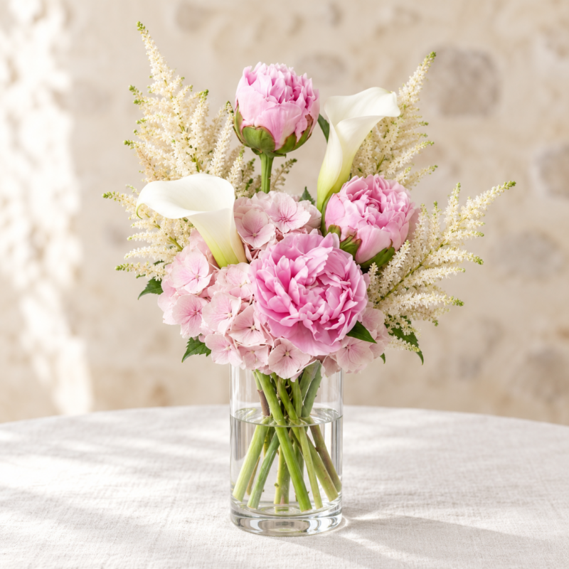 Featured: Petal Harmony (next day delivery only) in a cylindrical glass vase, Classic size