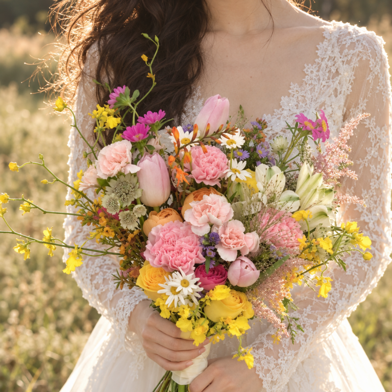 Pastel Wildflower & Tulip Bridal Bouquet