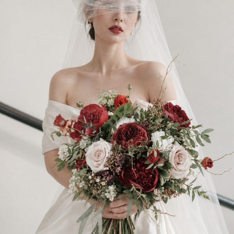 Burgundy & Ivory Garden Bridal Bouquet