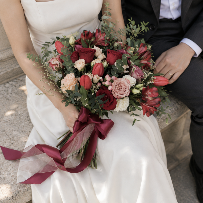Red Tulip & Blush Rose Bridal Bouquet