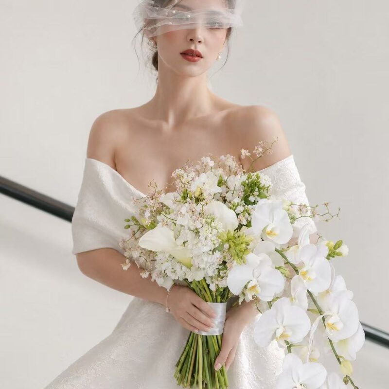 Cascading Ivory Orchid & Calla Bridal Bouquet