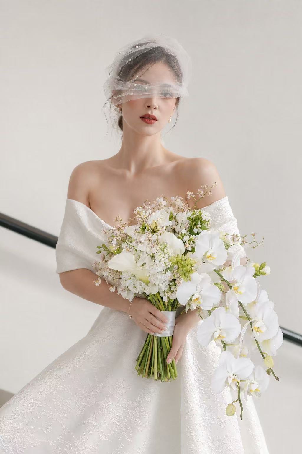 Cascading Ivory Orchid & Calla Bridal Bouquet