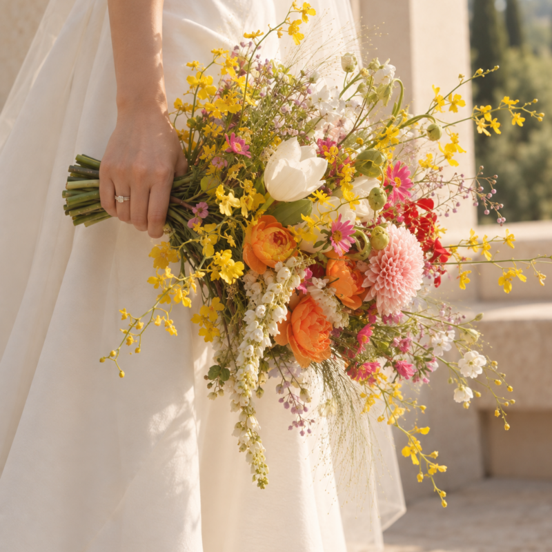 Golden Orchid & Pink Dahlia Bridal Bouquet