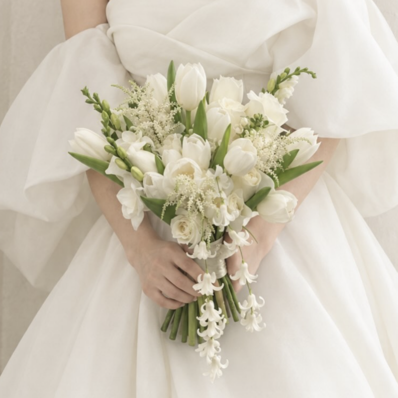 Ivory Tulip &amp; Freesia Bridal Bouquet