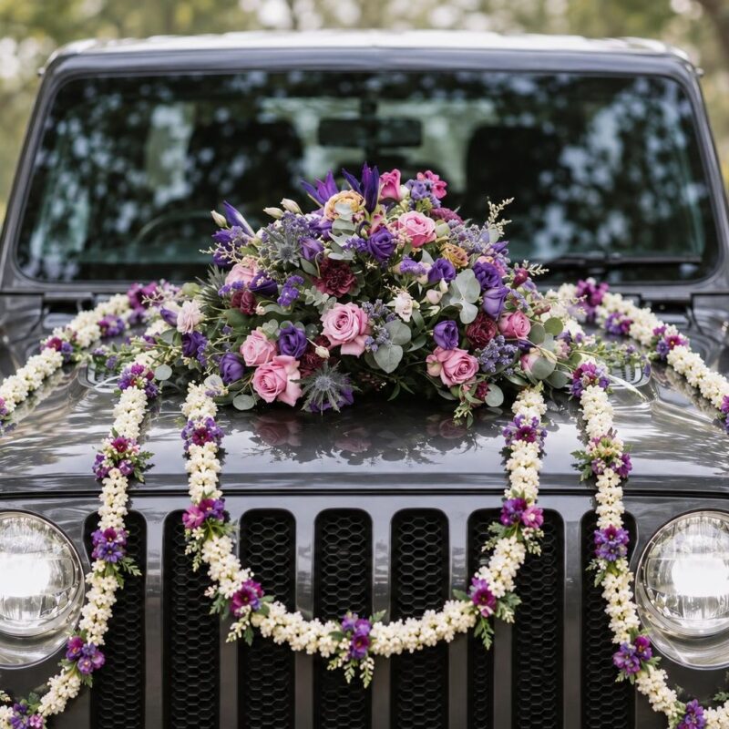 Pink & Purple Rose Wedding Car Bonnet Arrangement