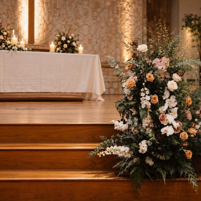 Peach Rose & White Orchid Ceremony Floor Arrangement