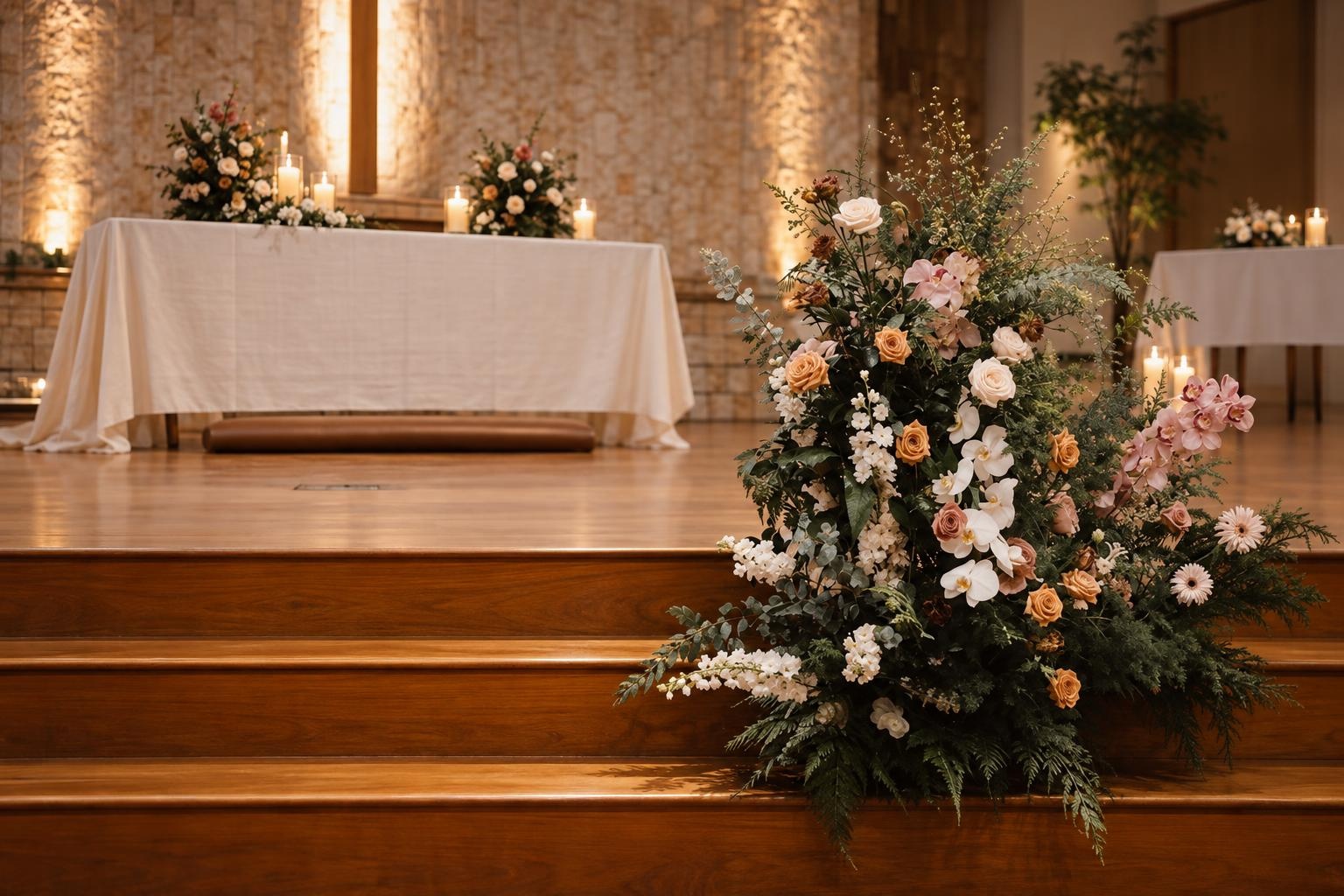 Peach Rose & White Orchid Ceremony Floor Arrangement