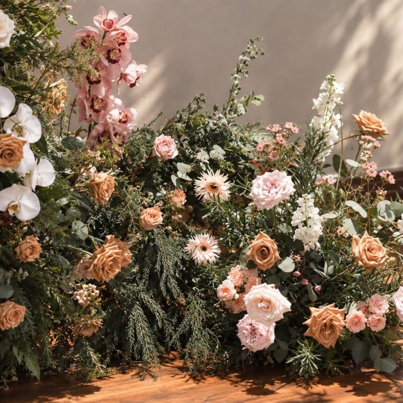 Peach Rose & White Orchid Ceremony Floor Arrangement