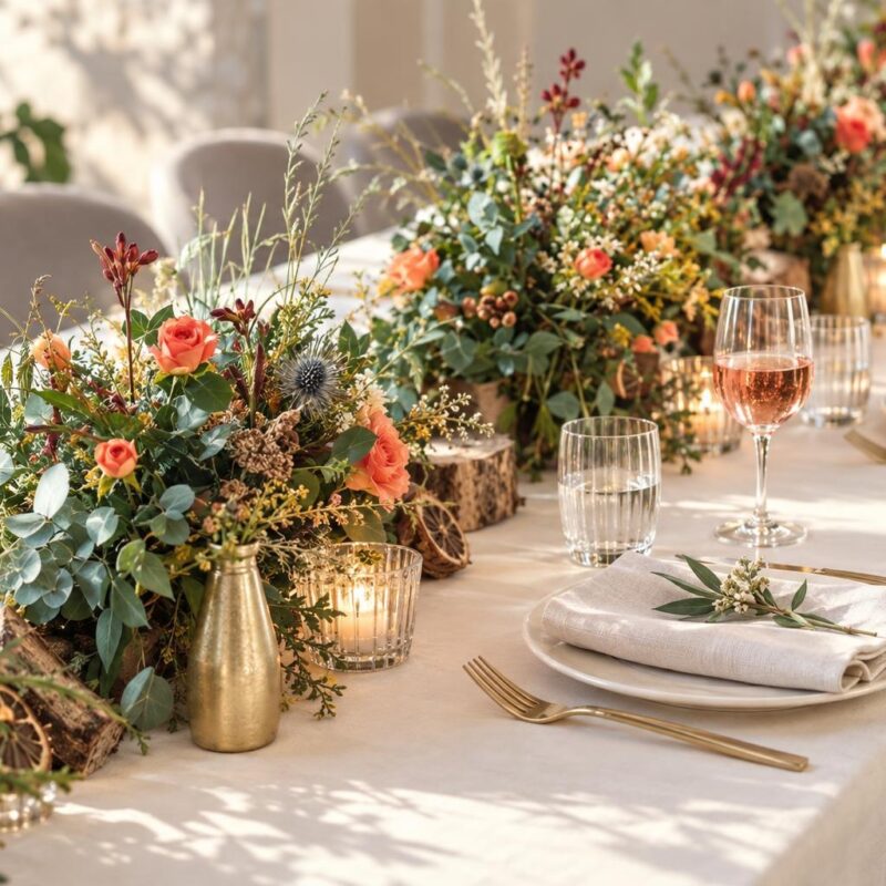 Orange Rose & Blue Thistle Table Centrepiece