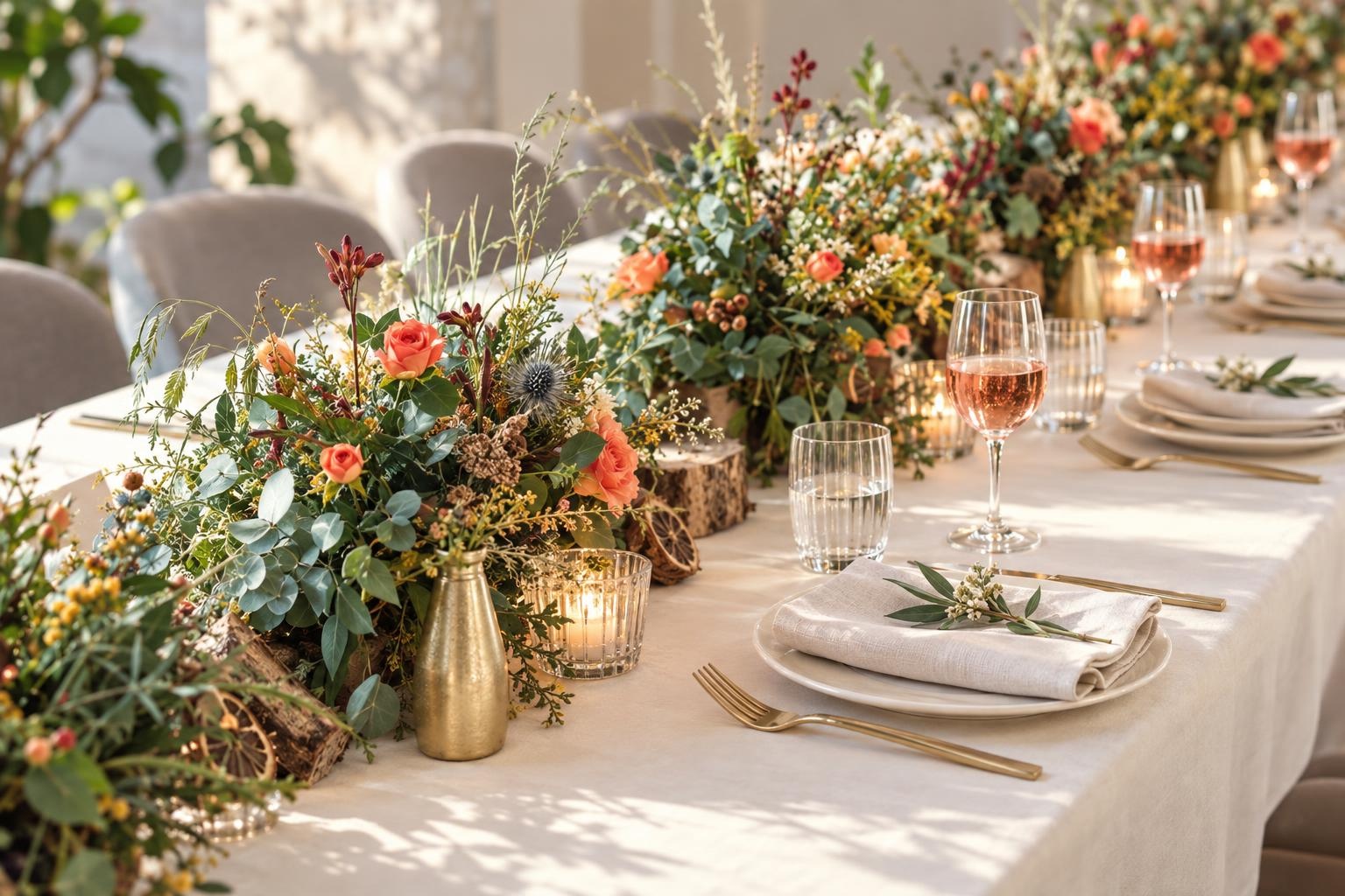Orange Rose & Blue Thistle Table Centrepiece