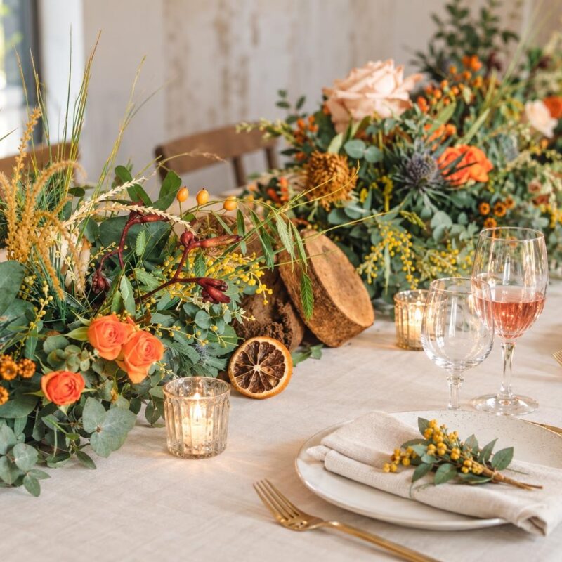 Orange Rose & Blue Thistle Table Centrepiece