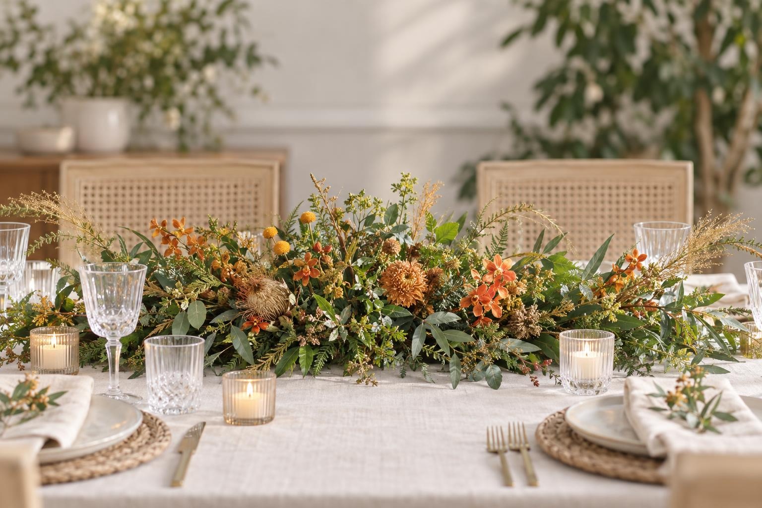 Orange Cymbidium & Pincushion Table Centrepiece