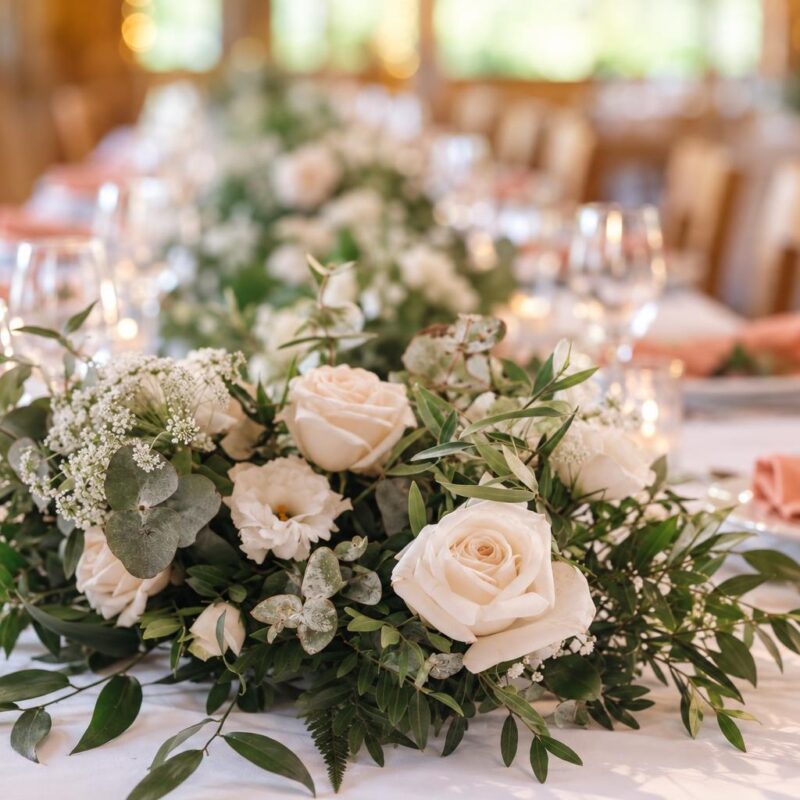 Ivory Rose & White Eustoma Table Centrepiece