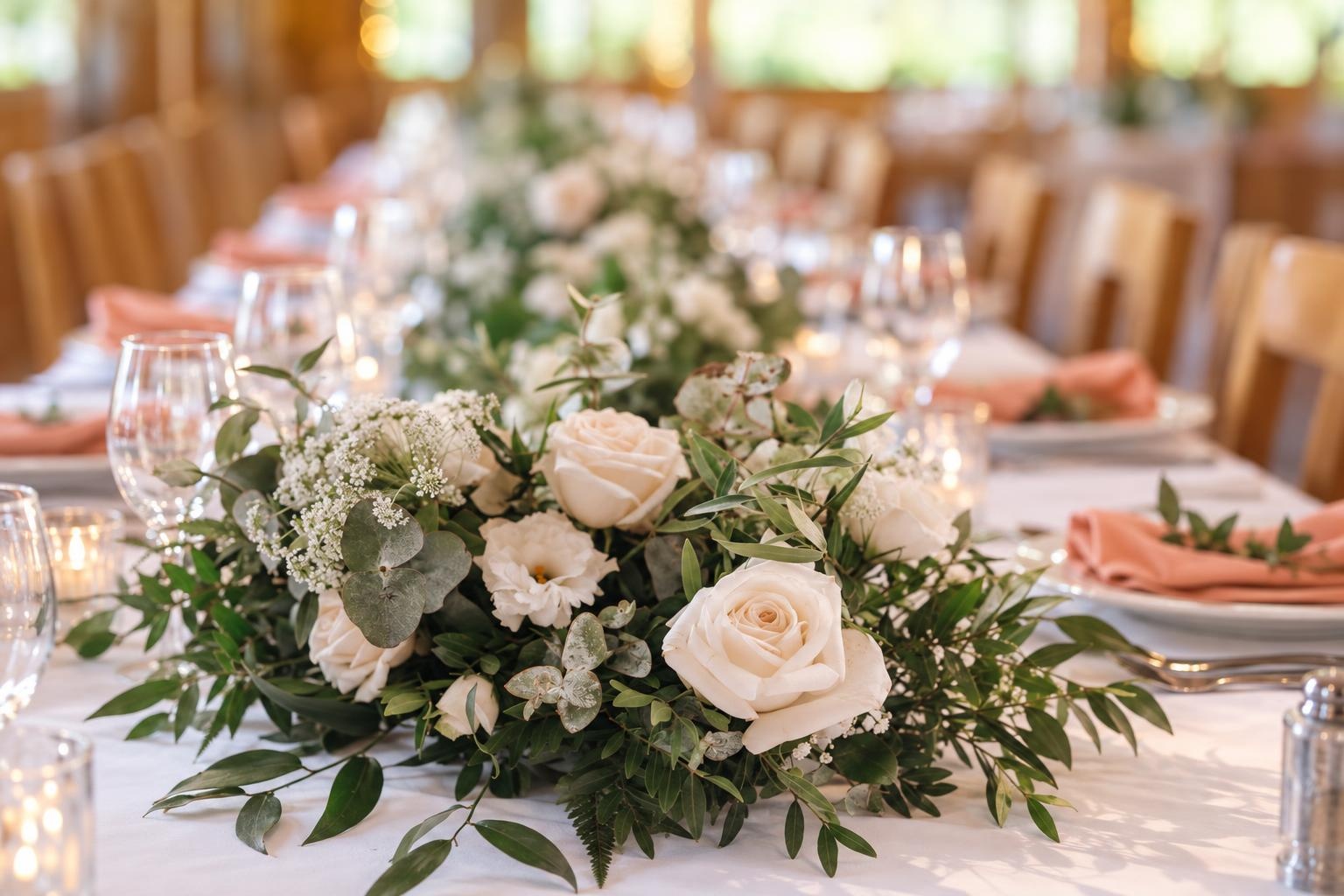 Ivory Rose & White Eustoma Table Centrepiece