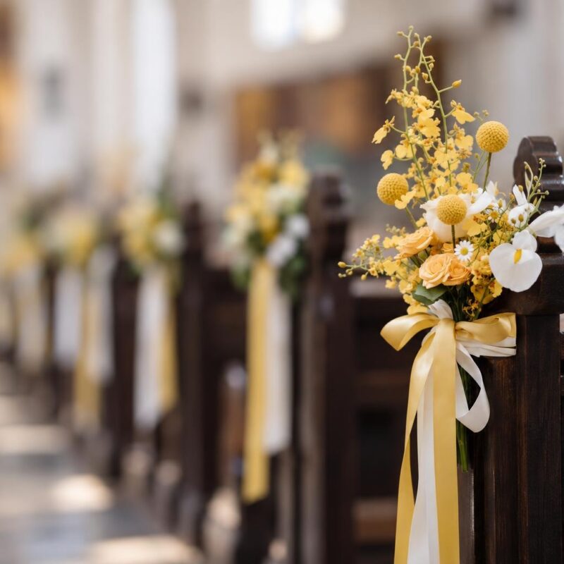 Yellow Oncidium & White Anthurium Church Pew Flowers