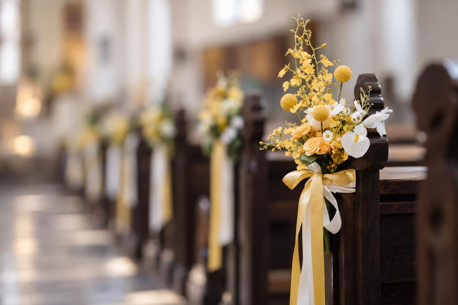 Yellow Oncidium & White Anthurium Church Pew Flowers