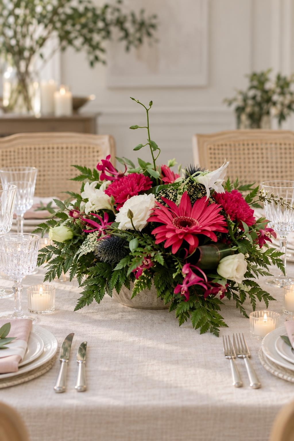 Pink Gerbera & White Eustoma Table Centrepiece
