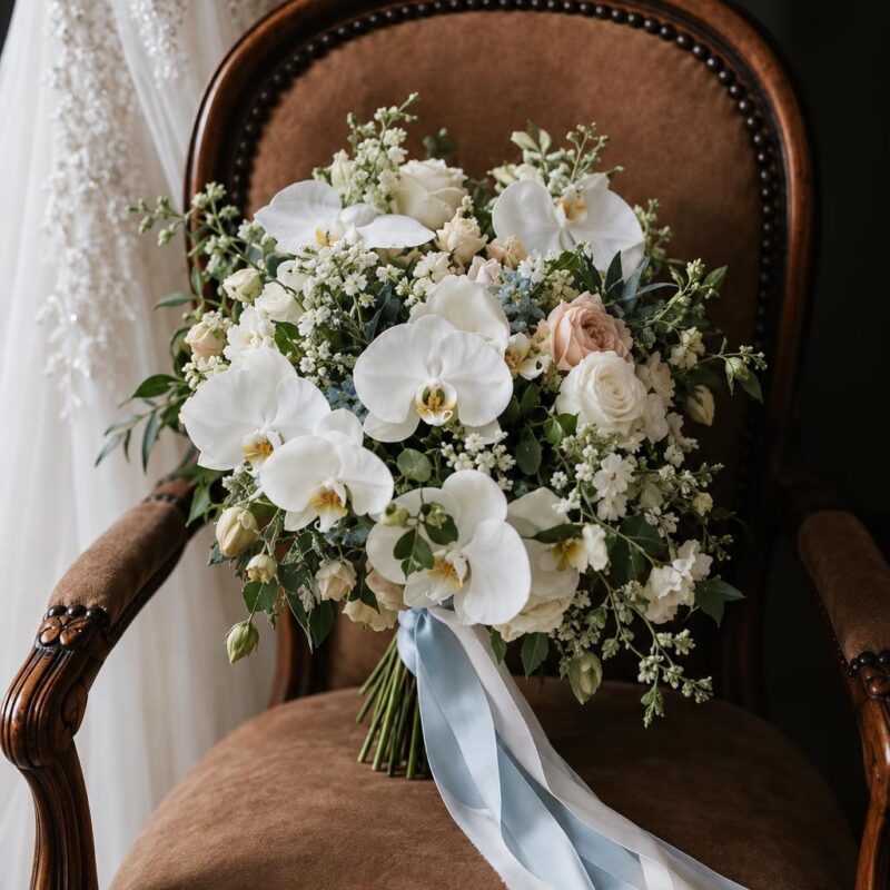 White Orchid & Ivory Rose Bridal Bouquet