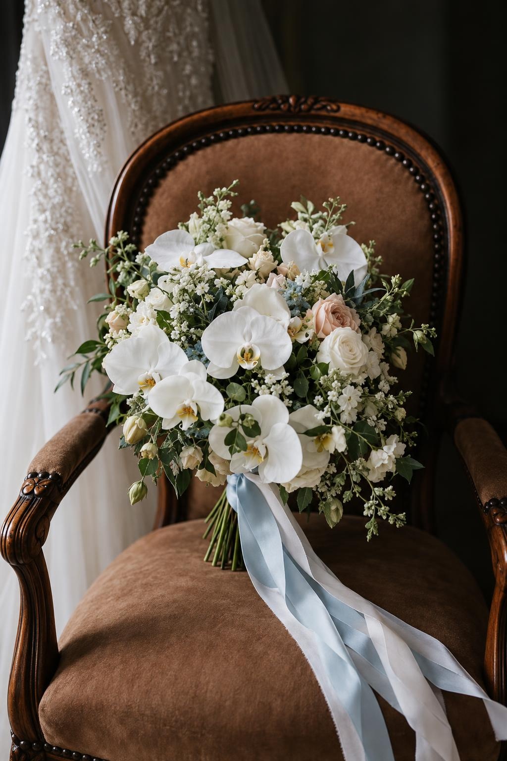 White Orchid & Ivory Rose Bridal Bouquet