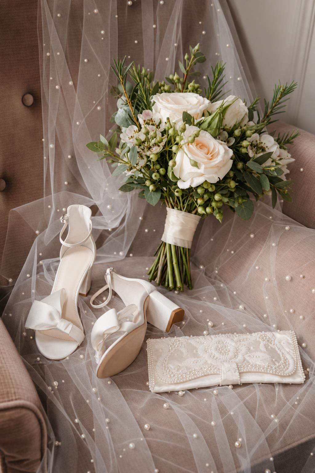 Petite Ivory Rose & Waxflower Bridal Bouquet