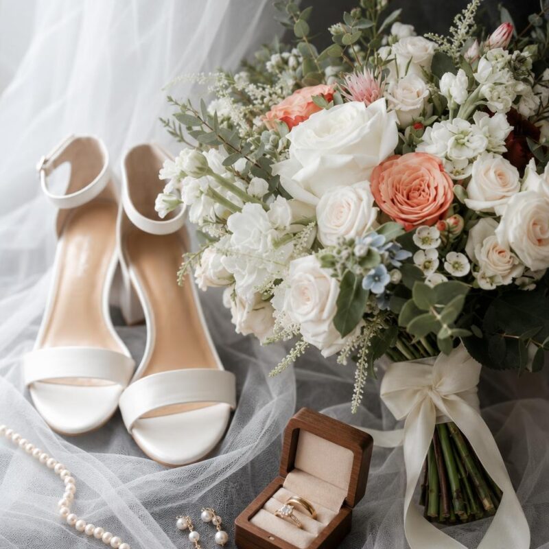 Peach & Ivory Rose Bridal Bouquet