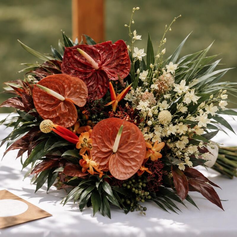 Burgundy Anthurium &amp; Rust Orchid Bridal Bouquet