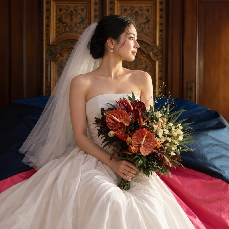 Burgundy Anthurium &amp; Rust Orchid Bridal Bouquet