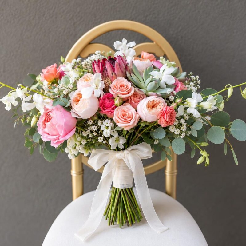 Pink Peony &amp; Protea Bridal Bouquet