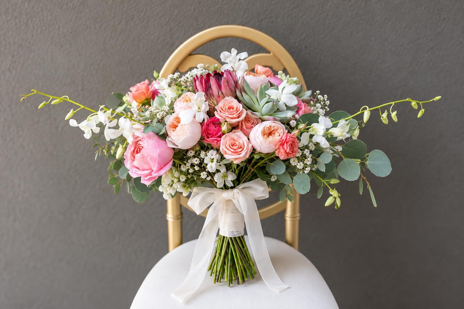 Pink Peony & Protea Bridal Bouquet