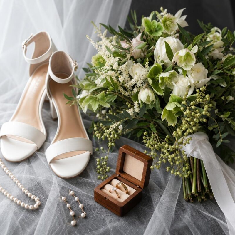 White Rose & Green Hellebore Bridal Bouquet