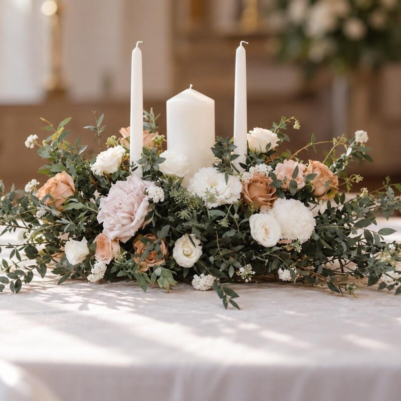 Ivory & Quicksand Rose Candle Centrepiece