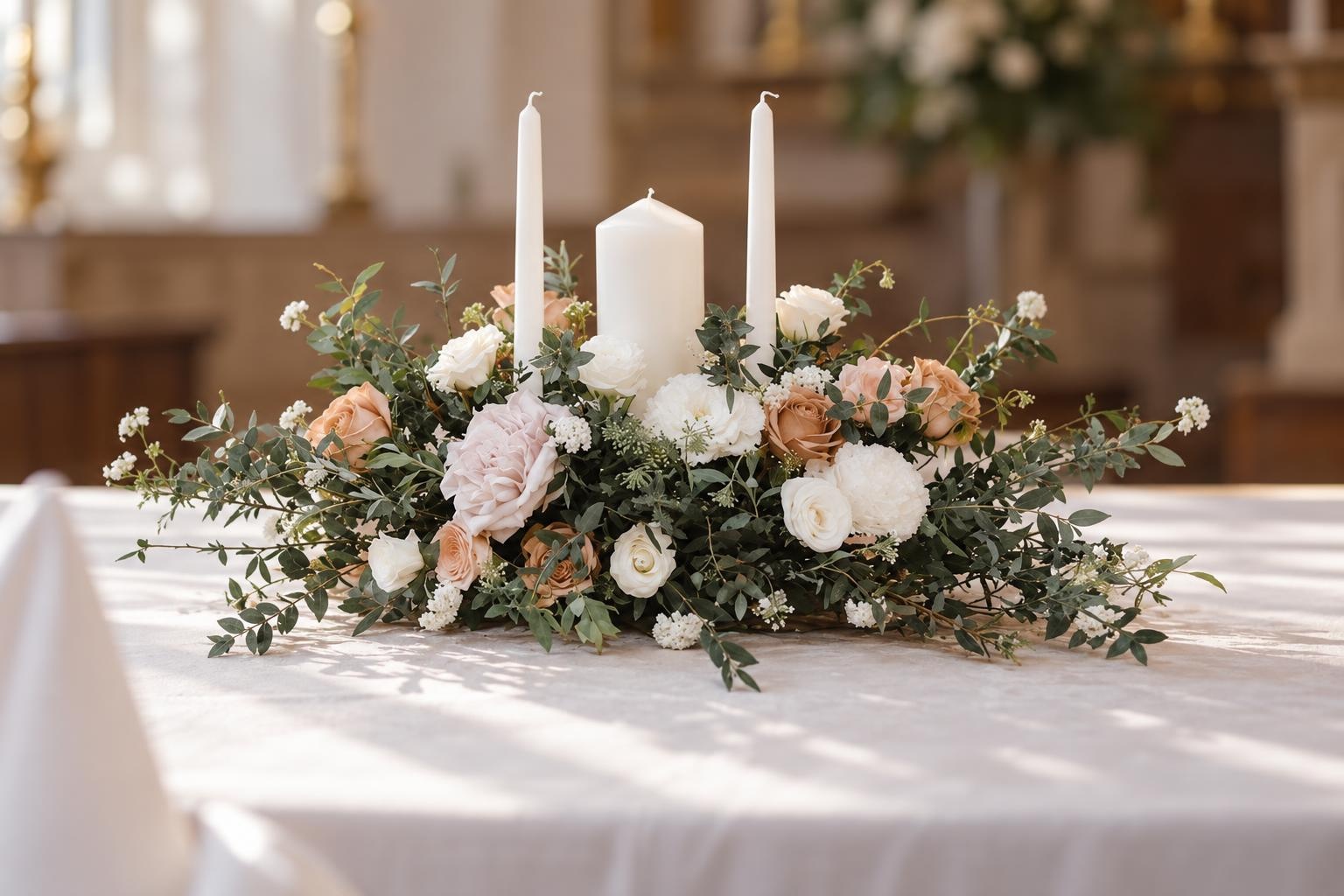 Ivory & Quicksand Rose Candle Centrepiece