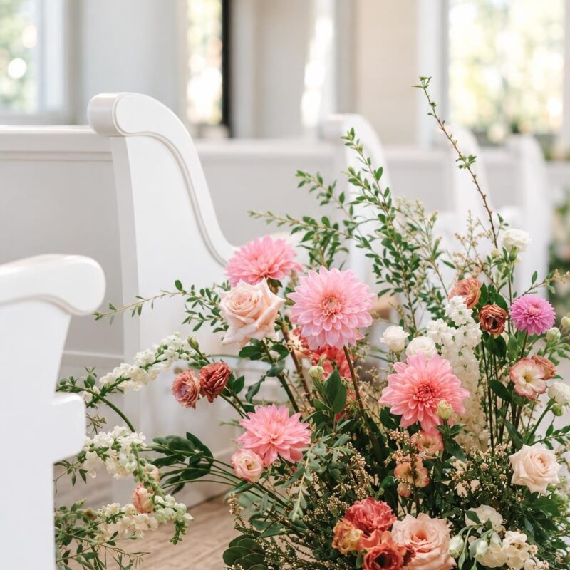 Pink Dahlia & Blush Rose Floor Arrangement