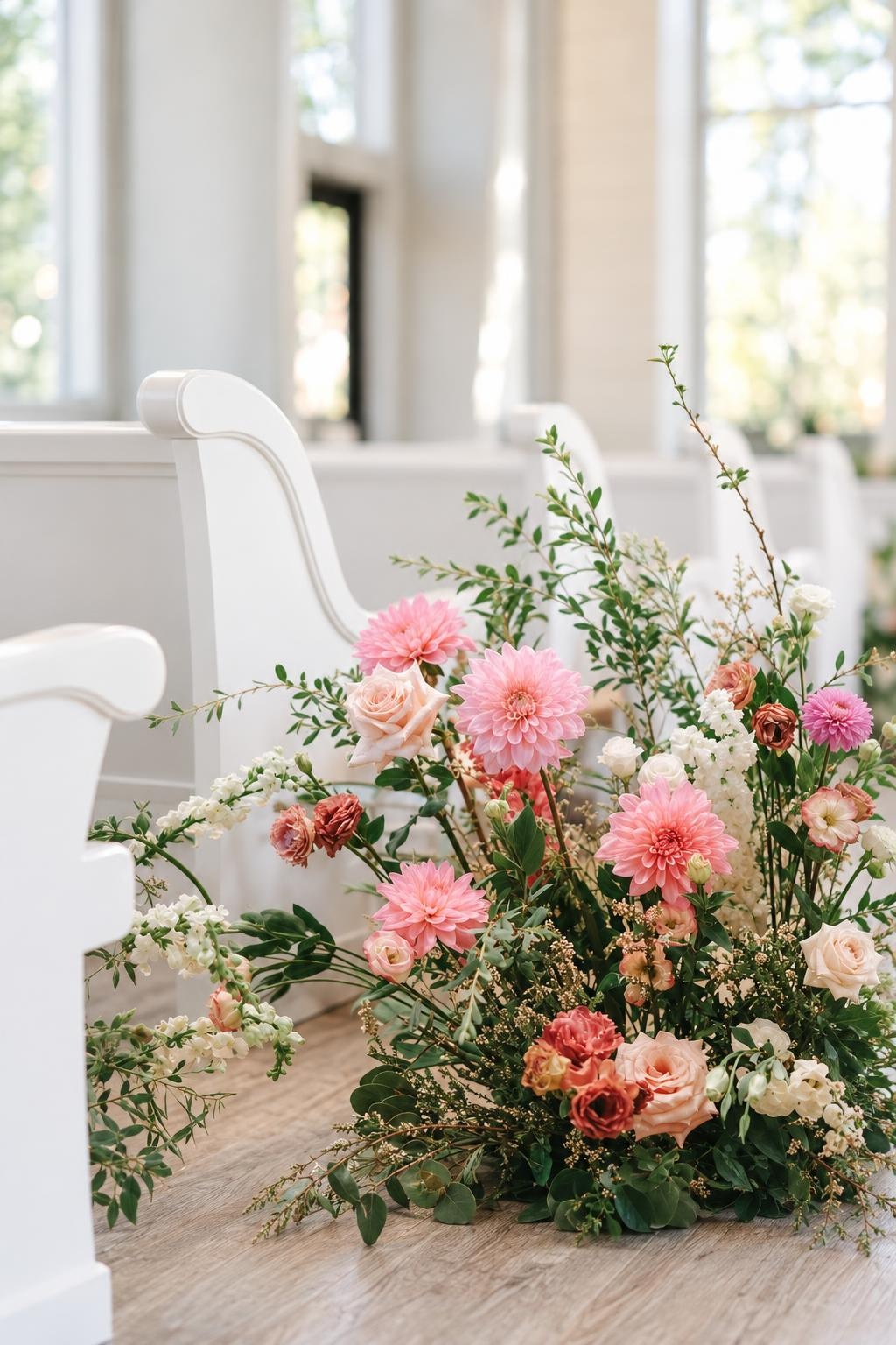 Pink Dahlia & Blush Rose Floor Arrangement
