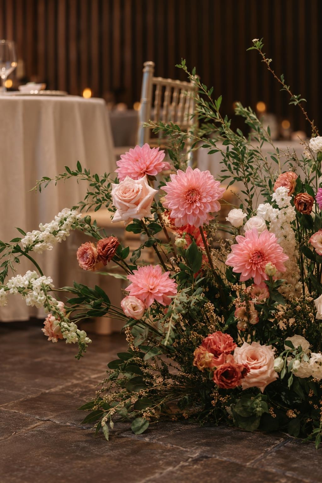 Pink Dahlia & Blush Rose Floor Arrangement — Photo 36 Pink Dahlia & Blush Rose Floor Arrangement — Photo 36